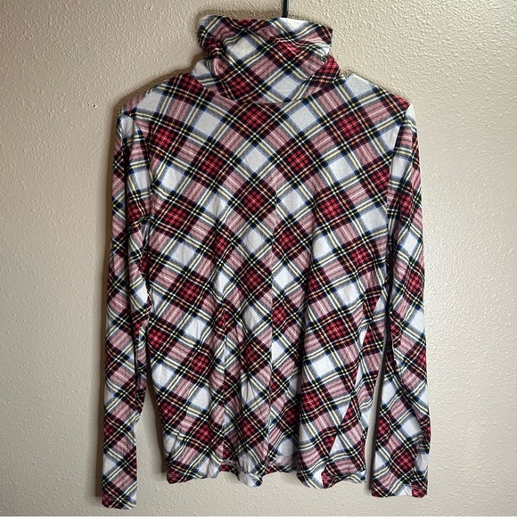 J. Crew Plaid Multicolor Turtleneck Top Size Medium - Picture 1 of 6